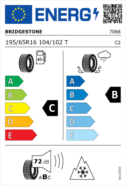Tyre Label for Bridgestone Duravis R660 195/65R16 104/102T